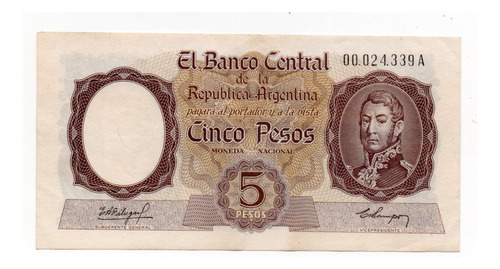 Billete Argentina 5 Pesos Moneda Nacional Bottero 1919