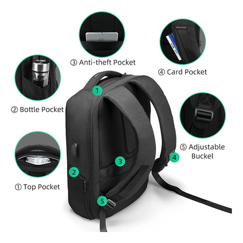 Mochila Urbana Antirrobo Porta Ordenador 15,6 Impermea...