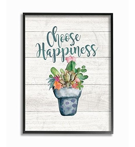 Stupell Industries Choose Happiness Cactus Suculents Acuarel
