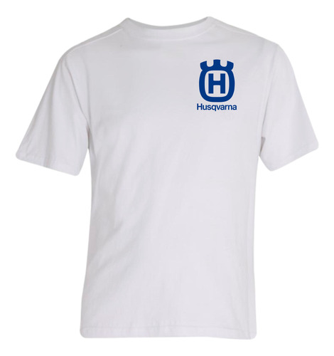 Remera Motoquera Husqvarna Doble Estampa Blanca