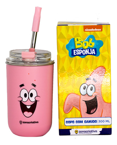 Copo Neo C/canudo Patrick Bob Esponja Zona Criativa Cor Rosa