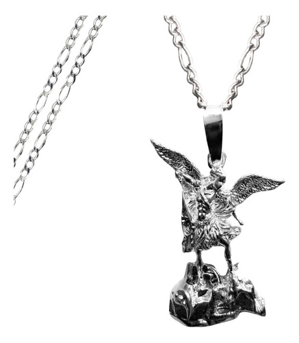 Dije De Plata Arcangel San Miguel Con Cadena De Plata Calibre 50 Y 55 Cm De Largo Ideal Para Regalar En Boda Bautizo Primera Comunión O 15 Años Unisex Mujer Hombre