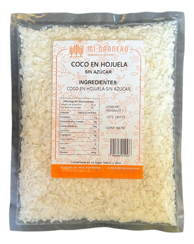 Hojuelas De Coco Deshidratado Sin Azúcar 250 G Natural