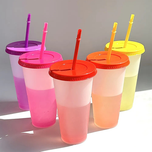 Vasos Magicos Cambian De Color Con Tapa Y Popote 700ml