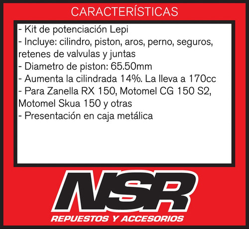 Kit Potenciacion Lepi Motomel Skua 150 A 170 65,5mm Nsr