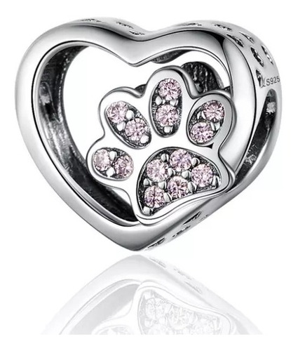 Charm Para Pandora, Plata 925, Corazón Patita Rosada.