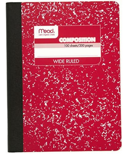Mead Composition Book/notebook, Wide Ruled Paper, 100 Color Rojo