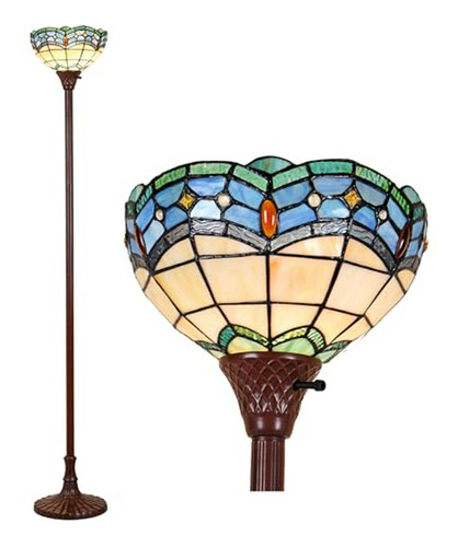 Lámpara De Pie Estilo Tiffany Azul, Vidrio Barroco, Altura 7