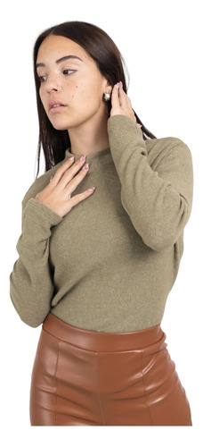 Buzo Sweater Tipo Polera De Lanilla Brushed Mujer