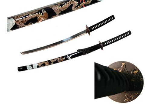 Katana Dragon Negra Espada Samurai Ornamental