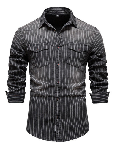 Camisas For Hombre Mezclilla Casual A Rayas De Alta Calidad