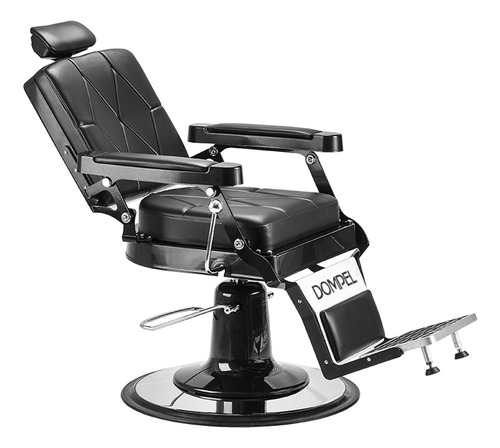 Silla de barbería Dompel Harley con respaldo reclinable con base redonda color negro