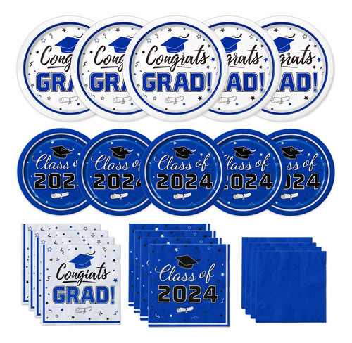 Kit De Vajilla Fiesta De Graduacion 2024 Desechable Azul 50p Blue Graduacion 2024 Graduacion 2024