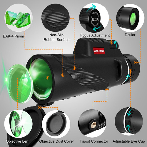 Edufunbo - Telescopio Monocular De 12 X 50 Pulgadas Para Sma