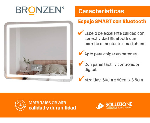 Espejo Smart Inteligente Luz Led 60 X 90cm Bluetooth Premium