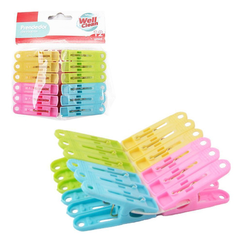 Prendedor Roupa Plastico Well Clean Color 12 Pecas 5,4x1,3cm