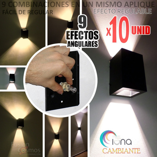 Aplique Pared Exterior Regulable 9 Efectos Pack De 10 Unid.