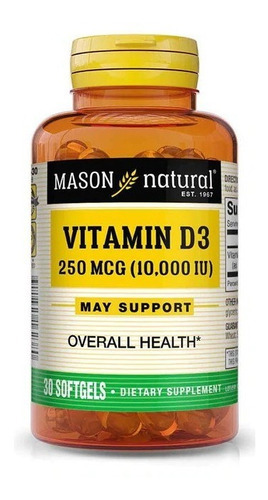 Mason Natural Vitamina D3 250 Mcg (10,000 Iu) 30sgels Sabor Sin Sabor