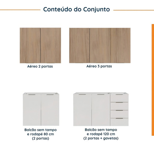 Cozinha Modulada 4 Peças Sem Tampo 2 Aéreos E 2 Wt