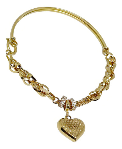 Pulseira Trançada Meio Bracelete Ouro 18k 750 Coração Médio Comprimento 19.5 Cm Cor Dourado Diâmetro 5 Cm