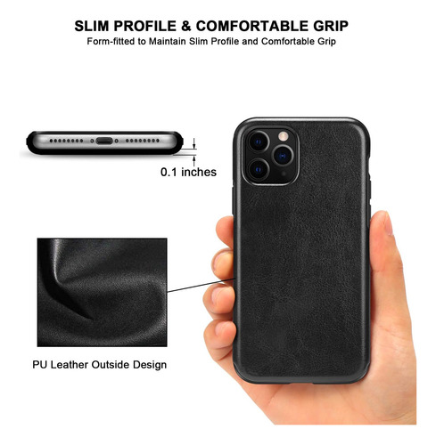 Funda De Cuero Para iPhone 11 Pro - Color Negro