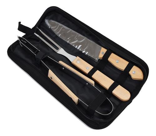 Set De Parrilla 3 Piezas Acero Inox Asado Estuche Lona 35cm
