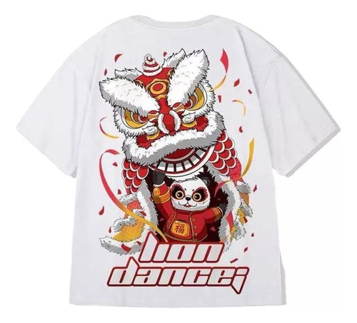 Playera Hombre Lion Dance Oversize Estilo Chino Panda