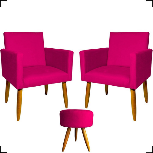 Kit 2 Cadeira Estofada Escritorio Nina Poltrona Decorativa Cor Pink Desenho do tecido SUEDE LISO