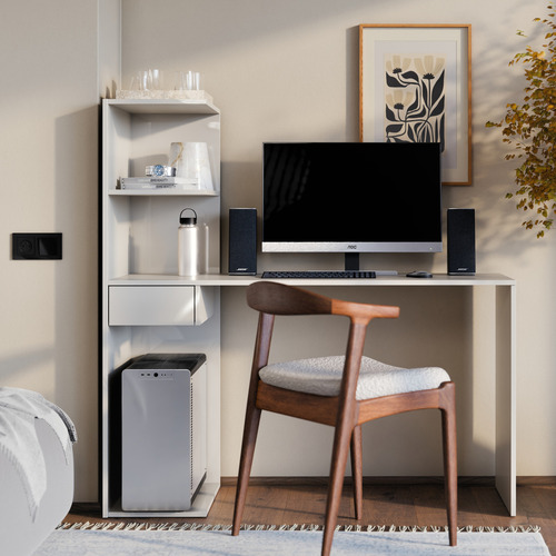 Mesa Escrivaninha Home Infinity Com Prateleiras De Livros E Gaveta Multiuso Para Escritório Office E Quarto De Estudos Cor Branco Mobilimobili