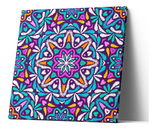 Cuadro Canvas Mándala Estilo Huichol Morado Bordado 40x40 Cm