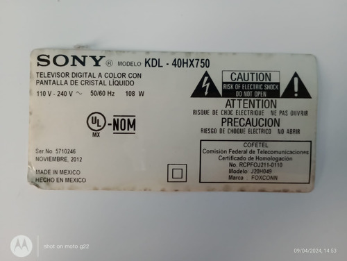 Tarjeta T-com Sony Kdl-40hx750/ Wql-c4lv0.1 (Usado)