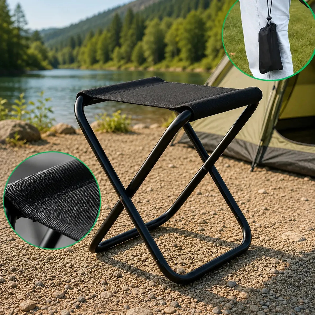 Mini Cadeira Dobrável Portátil Banco Pesca Camping Fila Resistente Banqueta Cabe na Mochila Até 90kg