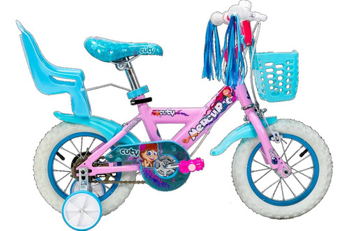 Bicicleta Infantil Cuty Rodada 12 Con Ruedas Entrenadoras Color Rosa