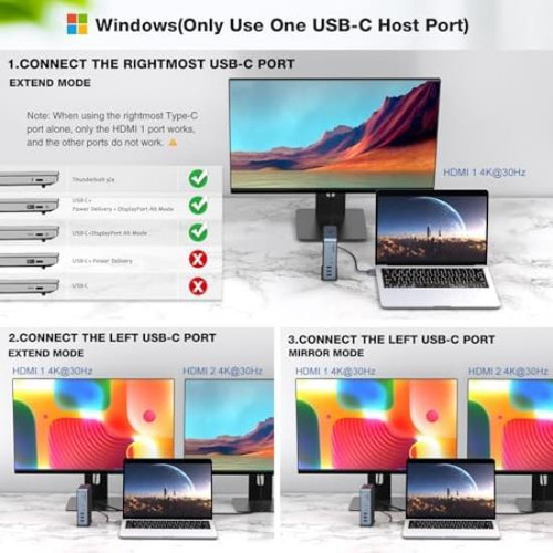 Adaptador Usb C 15 En 2, Concentrador Usb C Para Monitor Dua
