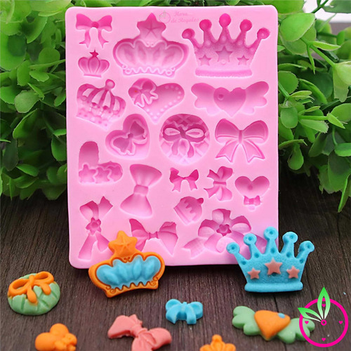 Molde Silicona Corona Corazon Moño 3d Fondant Yeso Jabon Vel Color Rosa
