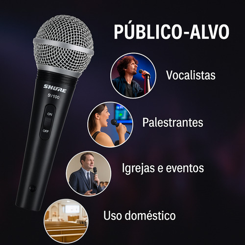 Microfone Shure Sv100 C Fio Qualidade Profissional Cor Preto/prateado