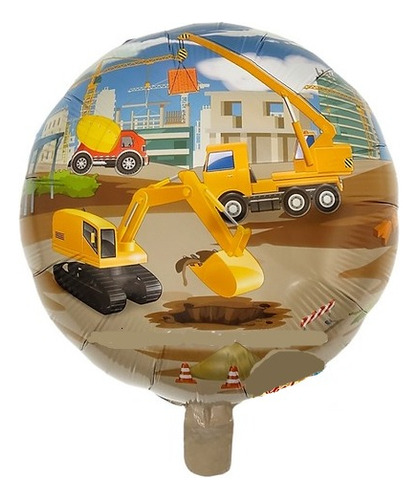 Pack 5 Globos Redondo Transporte Construcción Grua Remolque