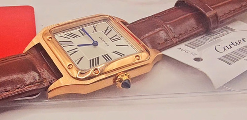 Reloj Compatible Con Santos Dumont Cartieri Caballero 32mm Café Dorado Blanco (Usado)