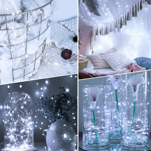 Alambre De Led 3mts Luz Con Pila Pack X12 Navidad Decoración Blanco