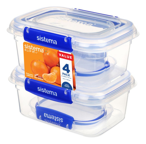 Set De 4 Contenedores Sistema Klip It Plus 400ml Y 1l