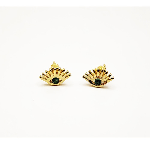 Aretes De Ojo Verde Chapa De Oro 14k