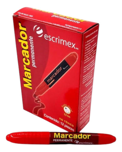 12 Marcadores Permanentes Escrimex Punta Cincel No Toxico Rojo