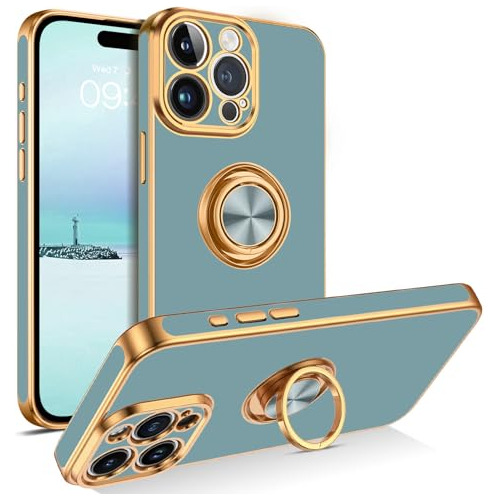 Funda Para iPhone 15 Pro Max Ring 360°  Gris Dorado