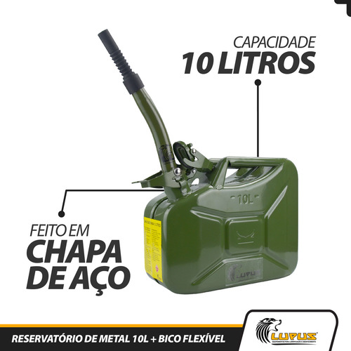 Galão Tanque De Combustível Militar 10l + Bico Abastecimento