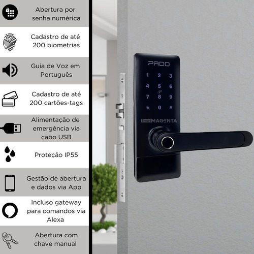 Imagem 2 de 5 de Fechadura Digital Eletrônica Pado Fde300w Externa Chuva Agua