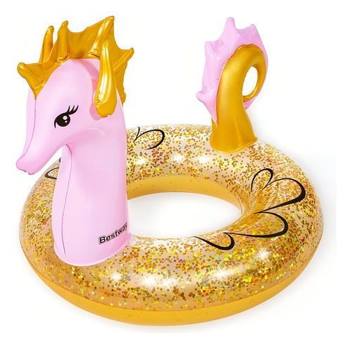Salvavidas Inflable Caballito De Mar Rosa Con Brillos 115 Cm