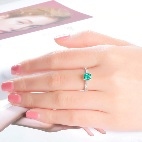 Aro Anillo De Compromiso Mujer Plata 925 Gema De Esmeralda