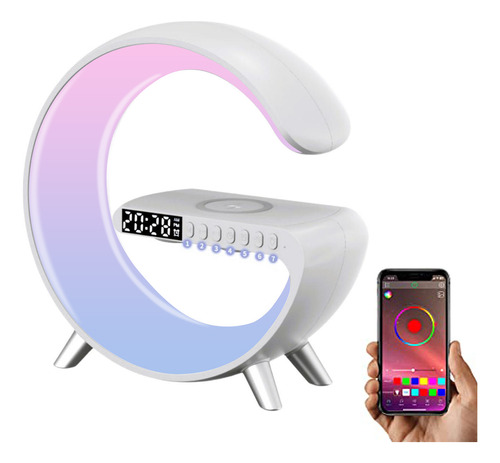 Parlante Lampara Cargador Inalámbrico Rgb Reloj App Bt