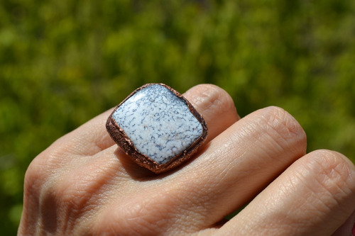 Imagen 9 de 10 de Anillo De Agata Y Cobre, Piedra Natural, Joyeria De Autor