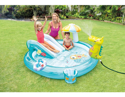 Centro De Juego Piscina Inflable Cocodrilo Bebes Intex Color Verde